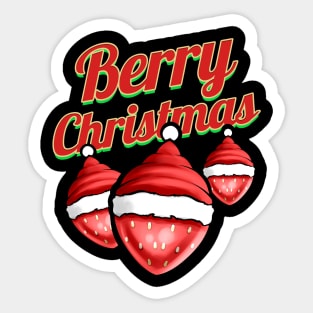 Strawberry With Santas Hat Celebrating Berry Merry Christmas Sticker